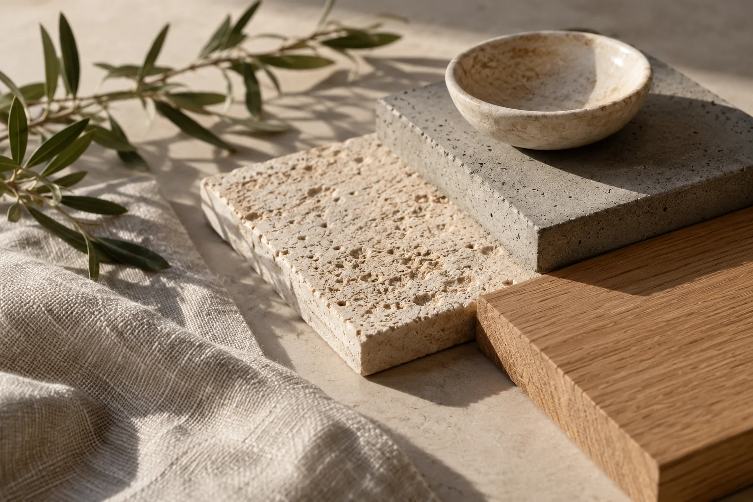 A study of natural stone, timber and textured concrete