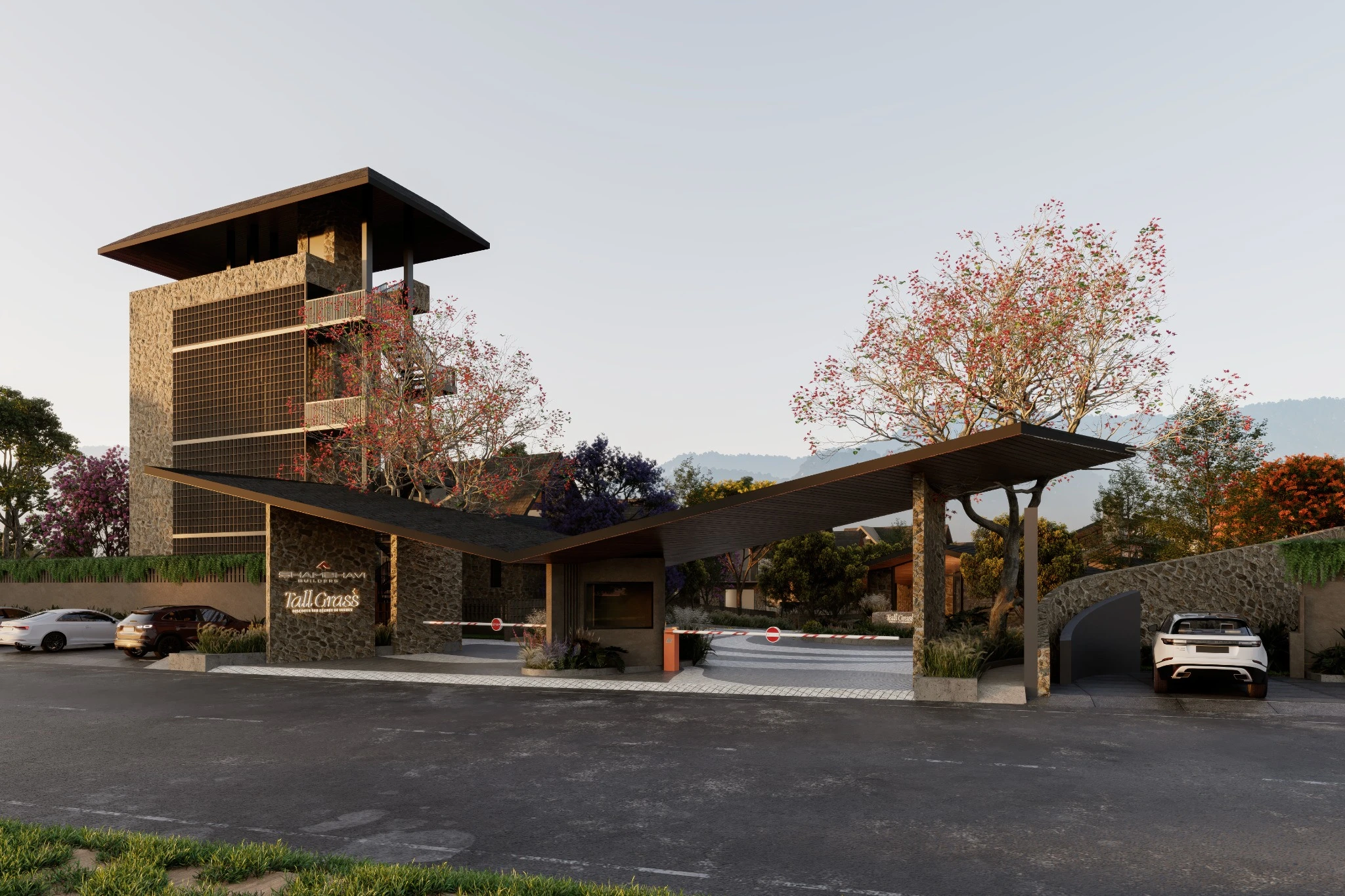 Tall Grass entrance architectural visualisation supplied by Shambhavi Builders